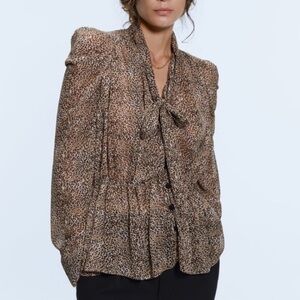 ZARA ANIMAL PRINT BLOUSE WITH BOW